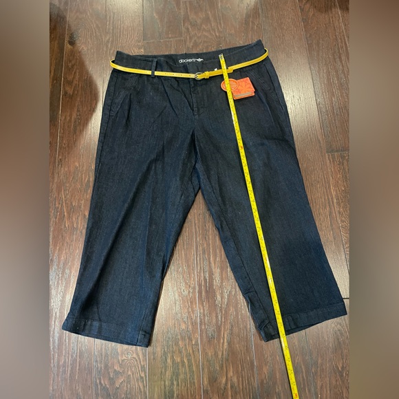 Dockers Women Dark Denim Hello Smooth Belted Capri Cropped Pant Size 14 - Picture 2 of 11